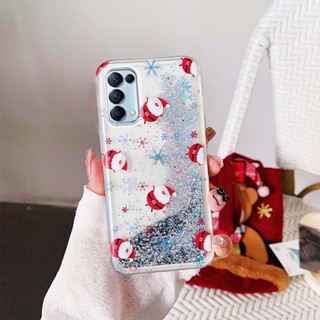 Ybd เคสโทรศัพท์มือถือ ลายต้นคริสต์มาส ซานตาคลอส กวาง มีทรายไหล สําหรับ OPPO Reno 3 Pro Reno 4 Pro Reno 5 4G 5G