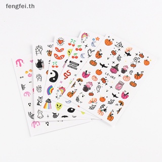 Fengfei สติกเกอร์ ลายการ์ตูนฟักทองผี ฮาโลวีน น่ารัก สําหรับตกแต่งเล็บ TH