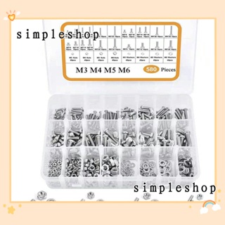 Simple สกรูหัวกระทะฟิลลิปส์ 6 10 14 16 20 25 มม. M3 M4 M5 M6 580 ชิ้น|สกรูสเตนเลส 304 พร้อมกล่องเก็บ สําหรับแหวนรองน็อต|อุตสาหกรรม