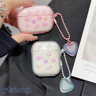 เคสหูฟัง TPU นิ่ม แบบใส กันหาย พิมพ์ลายหัวใจ แต่งกลิตเตอร์ สีชมพู สําหรับ Airpods Pro 2 3 1