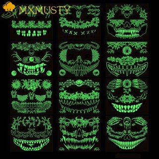 Mxmusty สติกเกอร์รอยสักเรืองแสง ลายผีฮาโลวีน น่ากลัว สีเขียว สําหรับติดตกแต่งใบหน้า ข้อมือ