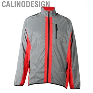 Calinodesign Reflective Jacket  Breathable Red Elastic Hem Side Pockets Men Outdoor Windbreaker for Cycling Running Hiking