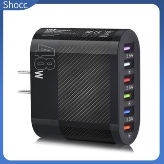 Shocc อะแดปเตอร์ปลั๊กชาร์จ USB 48W 6 พอร์ต ชาร์จเร็ว สําหรับ IPhone Android Tablet PC โทรศัพท์มือถือ