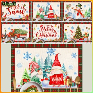 32*45 ซม.คริสต์มาสน่ารักพิมพ์ตารางSanta Claus Elk Snowman Christmas Treeฉนวนโต๊ะรับประทานอาหาร-FE