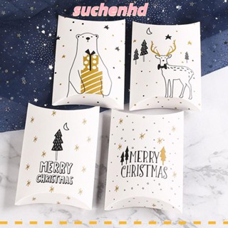 Suchenhd 10 ชิ้น คริสต์มาส ของขวัญ กล่องขนม กวาง ต้นคริสต์มาส พิมพ์ช็อคโกแลต แพ็คหมอน กล่องกระดาษ ที่เก็บขนม สุขสันต์วันคริสต์มาส กล่องคุกกี้