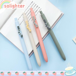 Solighter ปากกาเจล 4 ชิ้น / ชุด เครื่องเขียน สร้างสรรค์ สไตล์มัลติฟังก์ชัน พร้อมคลิป เครื่องมือเขียน หมึกสีดํา แบบกด ปากกาลายเซ็น