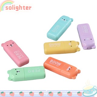 Solighter ปากกาไฮไลท์ พลาสติก ลายการ์ตูนหมี สีส้ม ฟ้า แห้งเร็ว สีเขียว เหลือง สําหรับสํานักงาน