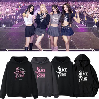 เสื้อแจ็กเก็ตกันหนาว มีฮู้ด แต่งซิป ลายศิลปินเกาหลี Blackpink LISA JENNIE ROSE JISOO BORN PINK World Tour 2023 สําหรับผู้หญิง และผู้ชาย