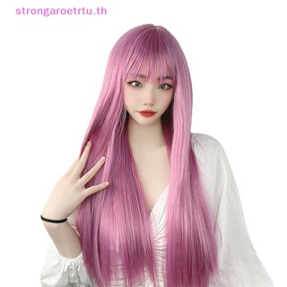 Strongaroetrtu วิกผมสังเคราะห์ ยาวตรง สีชมพู ทนความร้อน สําหรับผู้หญิง ปาร์ตี้ คอสเพลย์