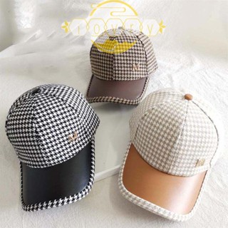 Ivory Houndstooth หมวกเบสบอล ปักลาย หัวเข็มขัดโลหะ สีดํา สีกากี สไตล์เกาหลี อังกฤษ ของขวัญกลางแจ้ง สําหรับผู้หญิง