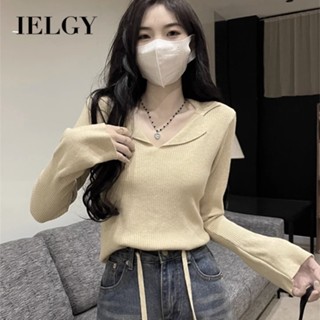 Ielgy เสื้อกันหนาว แขนยาว ทรงสลิมฟิต สําหรับผู้หญิง (สีดํา)