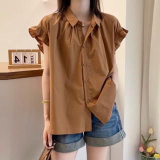 เสื้อเบลาส์ลําลอง คอกลม แขนพอง จับจีบ แบบเรียบ สําหรับผู้หญิง