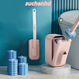 Suchenhd ชุดที่วางแปรงล้างห้องน้ํา พลาสติก แบบใช้แล้วทิ้ง ด้ามจับยาวน่ารัก พร้อมหัวเปลี่ยน สําหรับห้องน้ํา