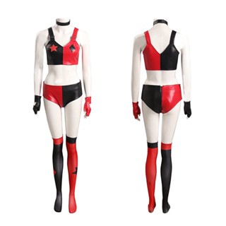 เสื้อแจ็กเก็ตหนัง เครื่องแต่งกายคอสเพลย์ Harley Quinn สุดเซ็กซี่ สําหรับปาร์ตี้ฮาโลวีน