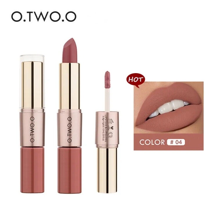 O.TWO.O Lipstick 2 in 1 ลิปสติก เนื้อแมตต์ และลิปกลอส 12 สี ทนนาน กันน้ำ น้ำหนักเบา