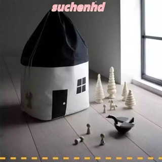 Suchenhd กระเป๋าผ้าแคนวาส น้ําหนักเบา ทําความสะอาดง่าย ทนทาน สีดํา และสีขาว สําหรับจัดเก็บเสื้อผ้า และของเล่น