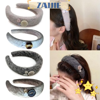 Zaijie24 ที่คาดผม ผ้ากํามะหยี่ขนนิ่ม สีพื้น น่ารัก แฮนด์เมด ติดกระดุมด้านข้าง เครื่องประดับ สําหรับผู้หญิง