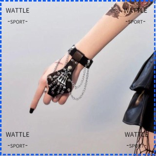 Wattle สร้อยข้อมือหนัง กําไลข้อมือ ลายกะโหลกร็อคพังก์ ร็อค โกธิค ฮาโลวีน สําหรับผู้หญิง