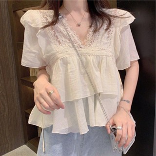 เสื้อเชิ้ตแขนสั้น คอวี ผ้าชีฟอง ทรงหลวม สีพื้น สําหรับผู้หญิง