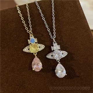 Yellow pink diamond Saturn necklace niche design net personalized fashion stereo Planet style bracelet clavicle chain design sense VCP7