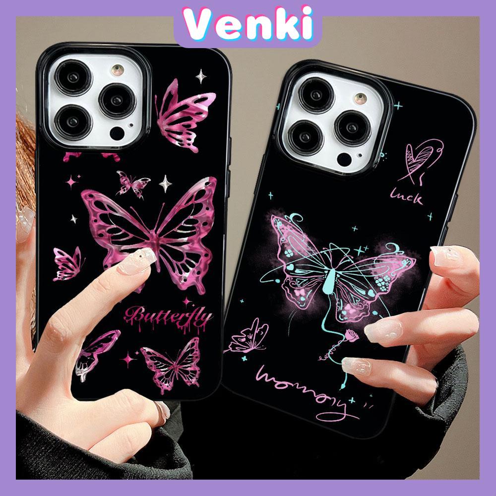 VENKI - เข้ากันได้สำหรับ เคสไอโฟน เคสไอโฟน11 เคส iphone 11 กรณี TPU สีดำเคสลูกอมกันกระแทกป้องกันกล้องนุ่มสวยผีเสื้อสีเขียวสีชมพูเข้ากันได้กับ iPhone 15 14 13 PRO MAX 12 PRO MAX XR