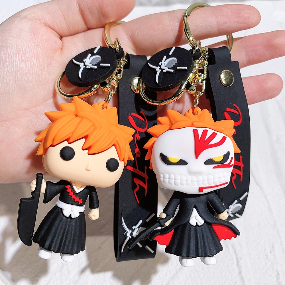 Anime Bleach Keychain Cosplay Kurosaki Ichigo Silicone Pendant Keyring Car Backpack Key Holder Acces