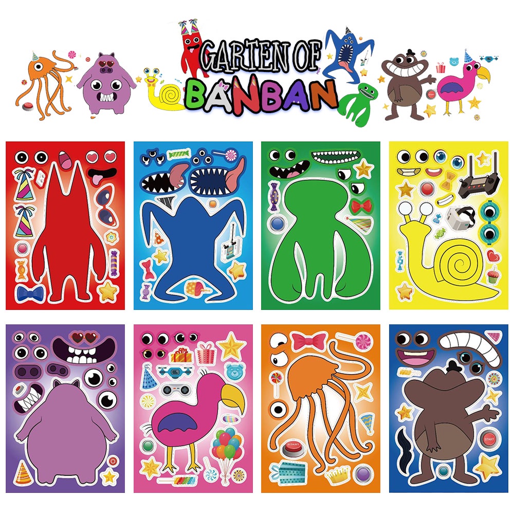 สติกเกอร์ ลายเกมสยองขวัญ Garten of Banban Rainbow Friends Poppy Playtime DIY สําหรับติดตกแต่งใบหน้า 8 ชิ้น