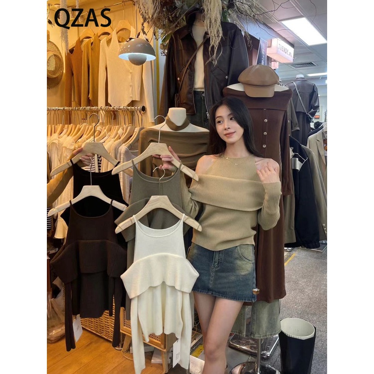Qzas เสื้อเปิดไหล่ เซ็กซี่ สองชิ้น 4028-2#