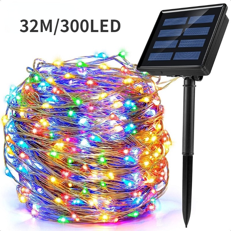 สายไฟ Led 300 ดวง พลังงานแสงอาทิตย์ กันน้ํา ไฟ led แบบเส้น โซล่าเซลล์ 22 ม. 32 ม. ไฟปีใหม่ ไฟคริสต์มาส ไฟกระพริบ led สําหรับตกแต่งปาร์ตี้คริสต์มาส ปีใหม่