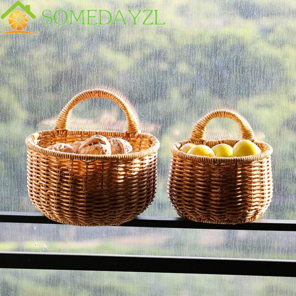 Somedayzl ตะกร้าดอกไม้ เถาวัลย์เทียม ทอ แฟชั่น เจาะ ขิง กระเทียม ผัก ผลไม้ ตกแต่งบ้าน แขวนผนัง เครื่องครัว