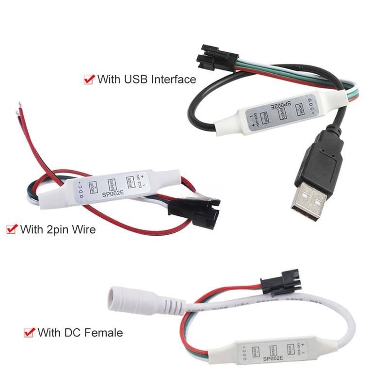 ตัวควบคุมไฟ LED RGB SP002E 3 คีย์ ขนาดเล็ก DC USB DC5-24V สําหรับแถบควบคุม WS2811 WS2812B SK6812 พิกเซล 1 ชิ้น