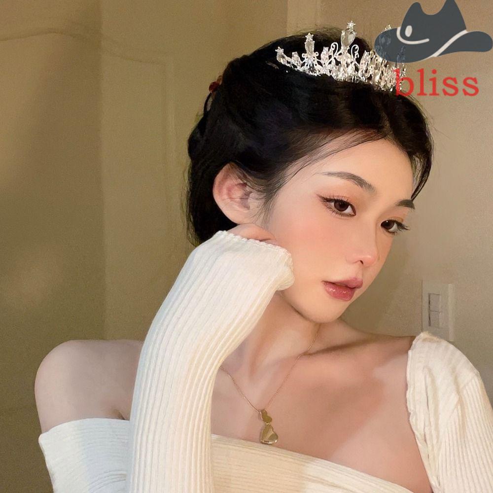 Bliss มงกุฎเจ้าสาว แฟชั่นหรูหรา มงกุฎคริสตัล เครื่องประดับผม มงกุฎเจ้าสาว มงกุฎเพชร บาร็อค สไตล์เกาหลี เจ้าสาว