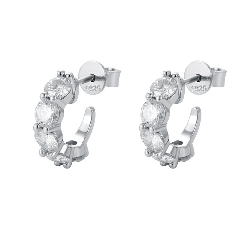 Real Moissanite ต่างหูห่วงเงินแท้ 925 ทรงกลม 3 มม. 4 มม. สีขาว หรูหรา พร้อมใบรับรอง GRA ผ่านการทดสอบ สําหรับหมั้น งานแต่งงาน งานวันเกิด