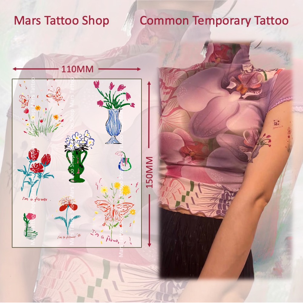 สติ๊กเกอร์รอยสักชั่วคราว Mars Tattoo, ติดทนนาน, ลายกุหลาบ, CD035