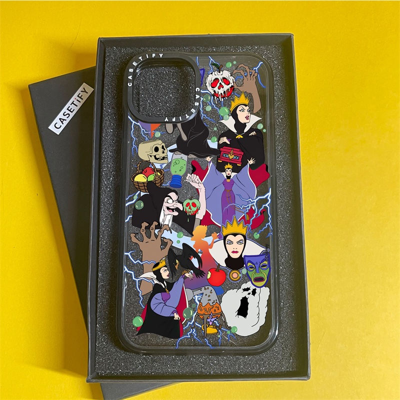 Casetify X Disney เคสโทรศัพท์มือถืออะคริลิค TPU แข็ง ใส ขอบสีดํา ลาย Villains Evil Queen พร้อมกล่อง สําหรับ Apple IPhone 11 12 13 14 15 Pro Max