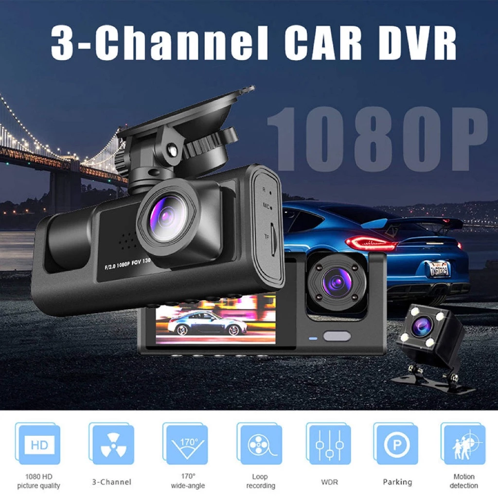 【With WIFI】New 2024 Dash Cam S1 กล้องติดรถยน2024 กล้องติดรถยนต์ 3เลนส์ด้านหน้า/ด้านหลัง Full HD 1080P มีโหมดกลางคืน ติดต thumbnail 3