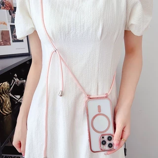 แม่เหล็กโปร่งใสไร้สายชาร์จ Lanyard สําหรับ iPhone 17 16 15 Plus 14 13 12 Pro Max 11 17Air กรณีนุ่มกันกระแทก Crossbody สร้อยคอเชือกฝาครอบ