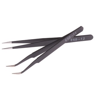 🔥แหนบ สแตนเลสสตีล (ป้องกันไฟฟ้าสถิต) Tweezer ESD-12 ตรง / ESD-15 โค้ง🔥
