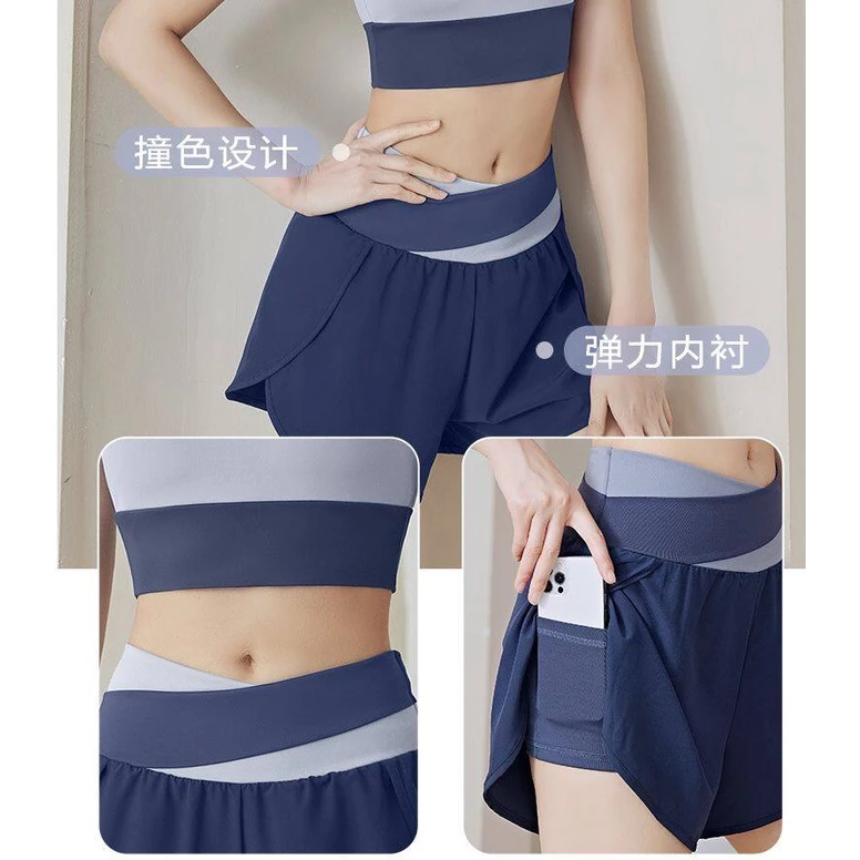 กางเกงออกกำลังกายขาสั้น YOGA-058 เอวสูงทูโทน มีซับในและกระเป๋า thumbnail 6