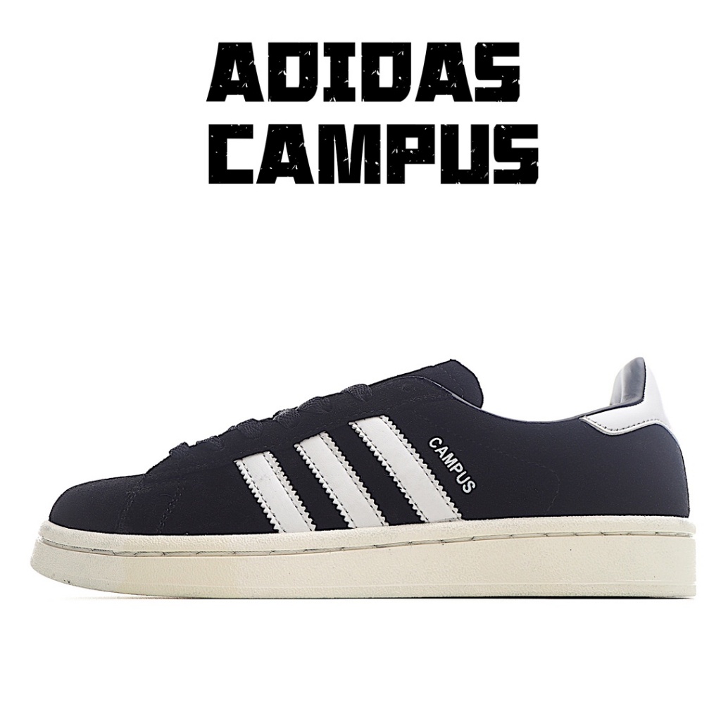 Adidas New Original Campus ขาวดำ ลื่นสไตล์วินเทจแฟชั่นต่ำด้านบนกีฬารองเท้าลำลอง แท้100%ผู้ชายผู้หญิง