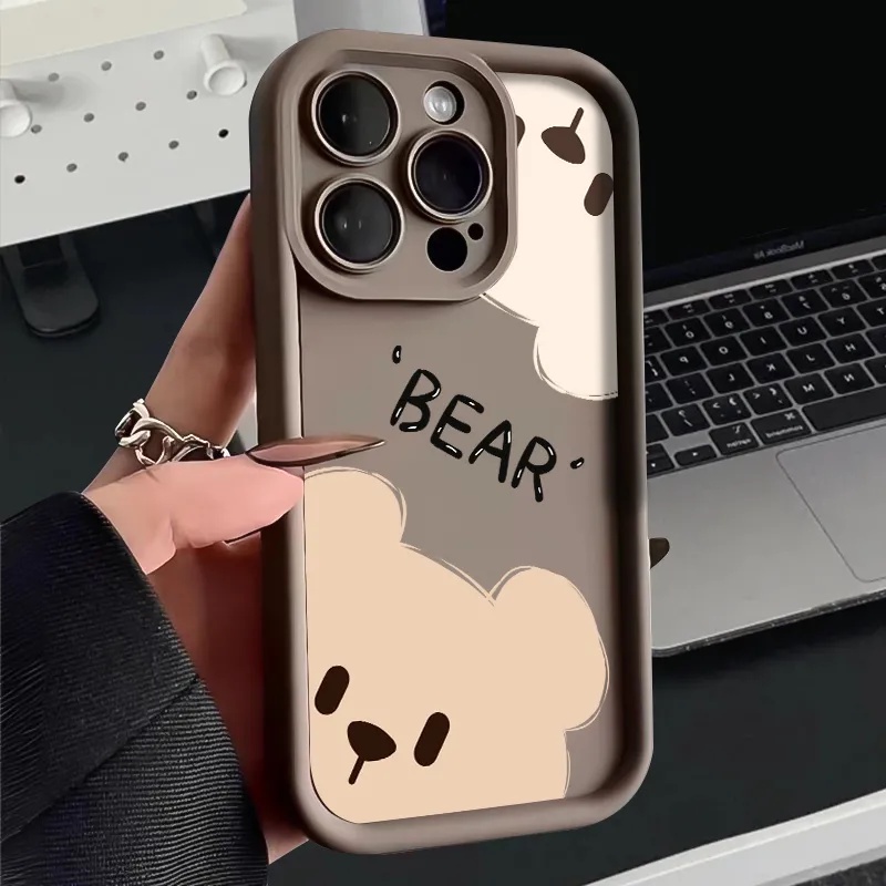 หมีโพรบน่ารักสําหรับ Apple 15/16promax ใหม่ 14 Drop-Resistant 13 Advanced Sense 12 Soft Case 11 Creative XR