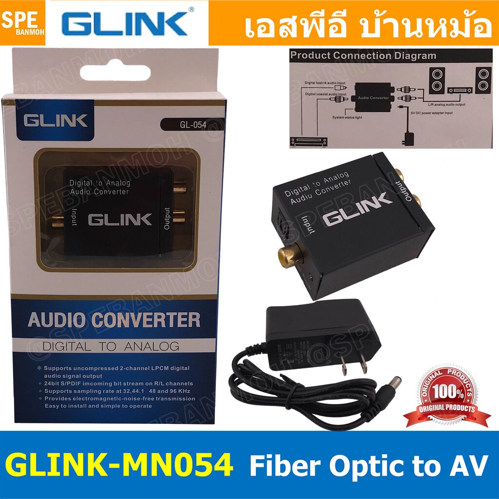 [ 1ชิ้น ] GLINK-MN054 ตัวแปลง Fiber Optic to AV Digital to Analog Audio Converter แปลงไฟเบอร์ออกเป็นเสียง Optical to ...