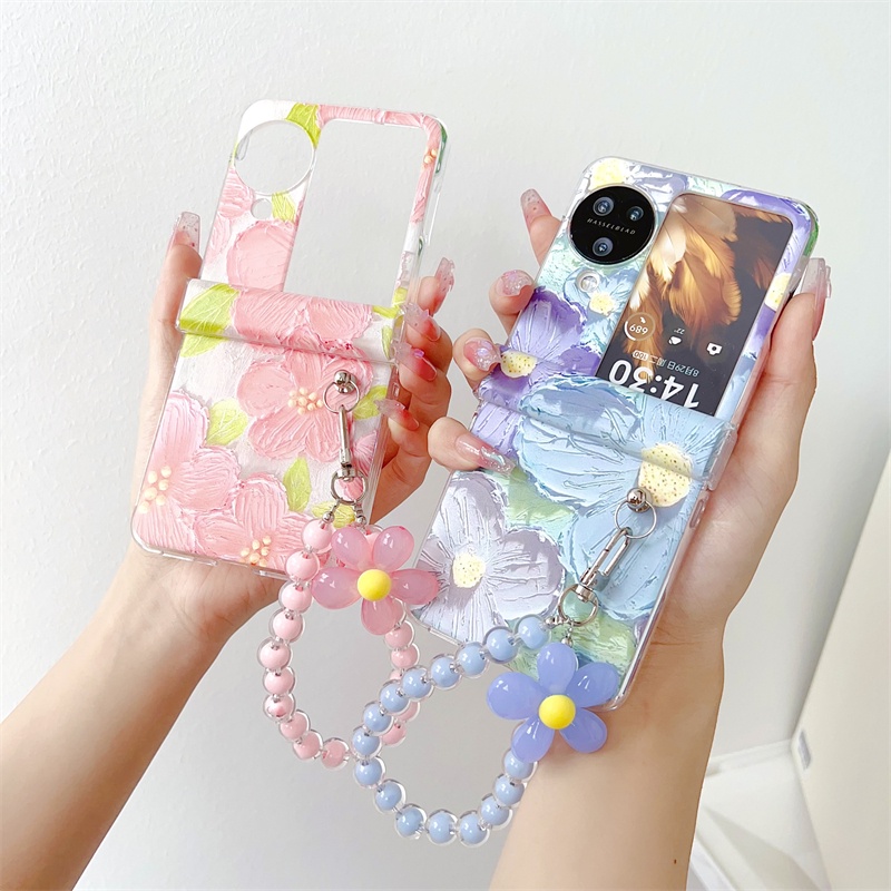 เคสโทรศัพท์มือถือ PC แข็ง ฝาพับ ลายดอกไม้ สีน้ํามัน หลากสี สําหรับ OPPO Find N3 Flip N2 N3Flip N2Flip