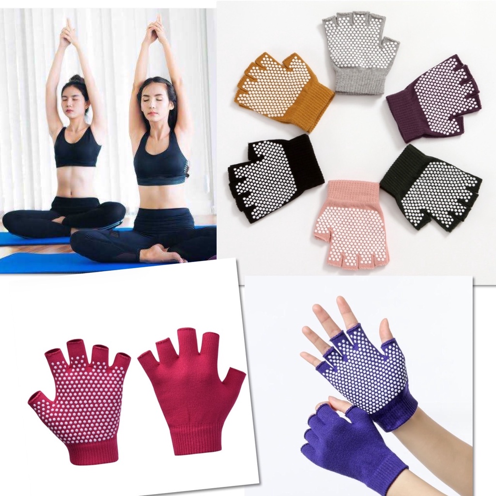 💖 ถุงมือ โยคะ กันลื่น ถุงมืออกกำลังกาย ระบายอากาศได้ดี กีฬา ยืด แข็งแรง แบบเปิดนิ้ว 💖