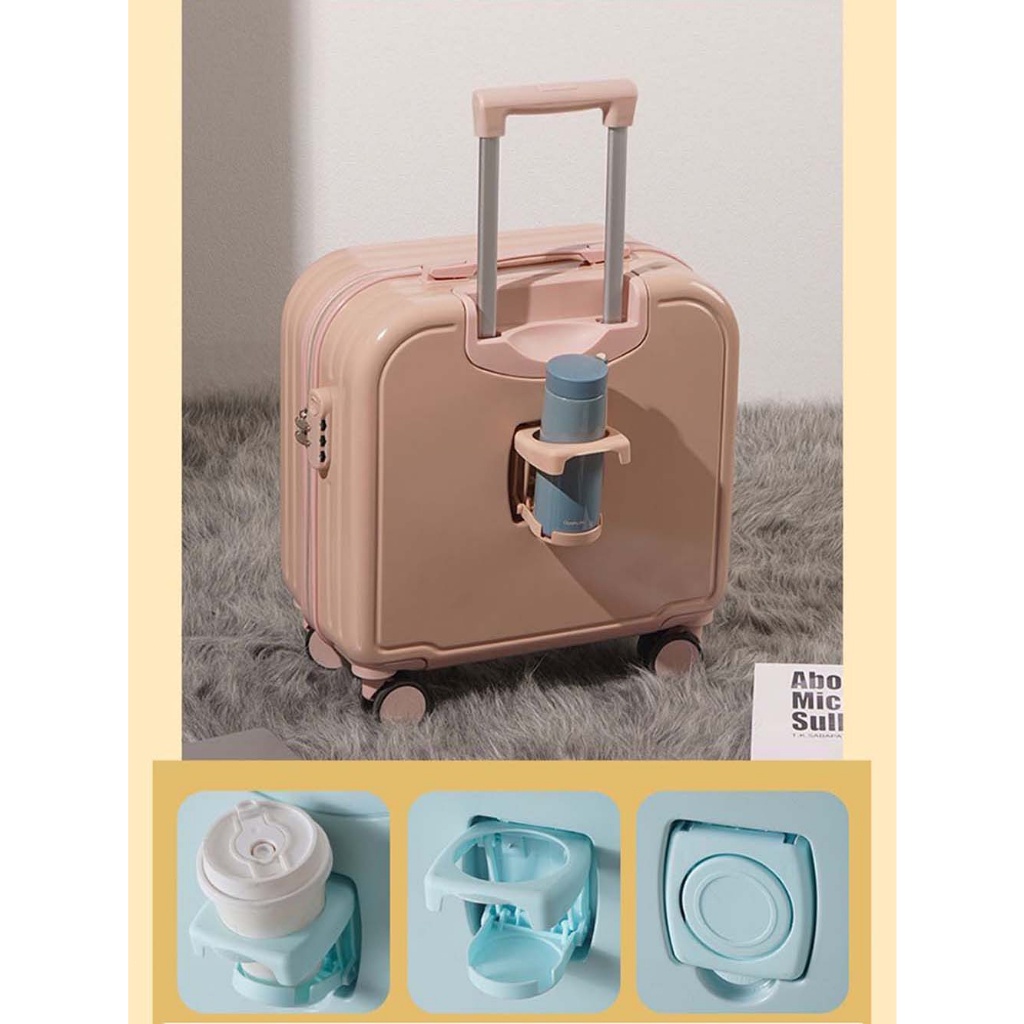กระเป๋าท่องเที่ยว APT กระเป๋าเดินทางเด็ก 18 นิ้ว พิมพ์ลายการ์ตูนน่ารัก มีที่วางแก้ว พับได้ เล็ก สะดวก วัสดุทนทาน ล้อหมุน