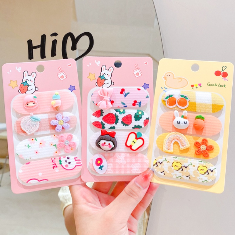 4 ชิ้น ชุดสไตล์เกาหลี เด็ก หน้าม้า สติกเกอร์ เวลโคร กิ๊บติดผม ชุดมายากล แปะ เหนียว แปะ น่ารัก ติดผม - รูปที่ 2