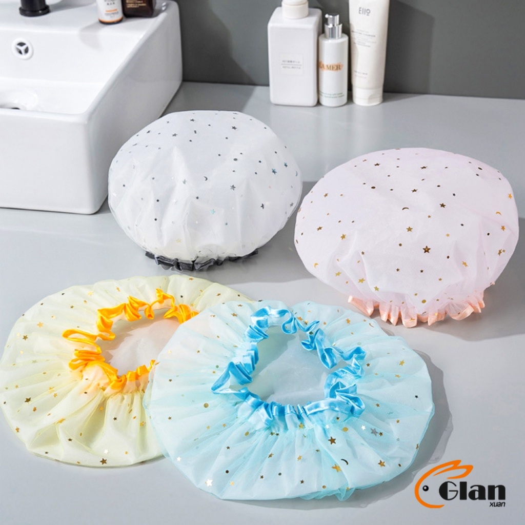 Glanxuan หมวกคลุมผมอาบน้ํา แบบหนาพิเศษ กันน้ํา สองชั้น ลายน่ารัก Shower cap - รูปที่ 2