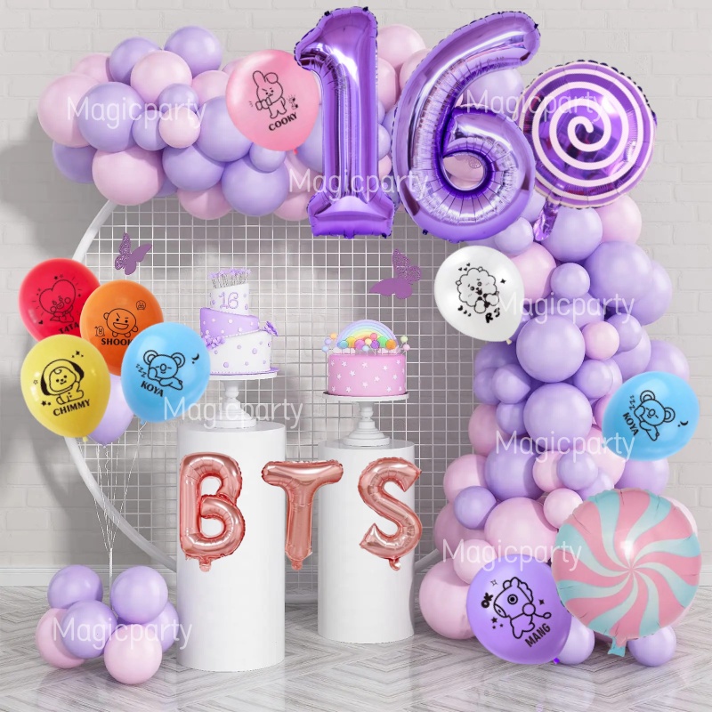 BTS บอลลูนบอลลูน 18 นิ้ว Lollipop 32 นิ้ว 15-25th Number ฟอยล์บอลลูนชุดตกแต่งวันเกิด Weeding Birthda
