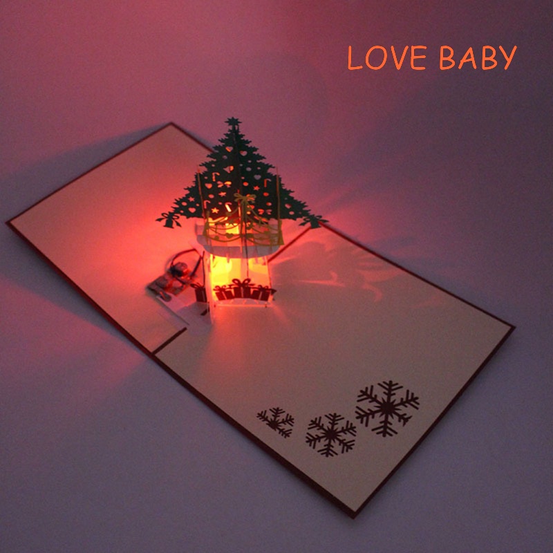 Love BABY การ์ดอวยพรป๊อปอัพ 3D ไฟ LED พร้อมโปสการ์ด รูปซองจดหมาย สําหรับตกแต่งคริสต์มาส