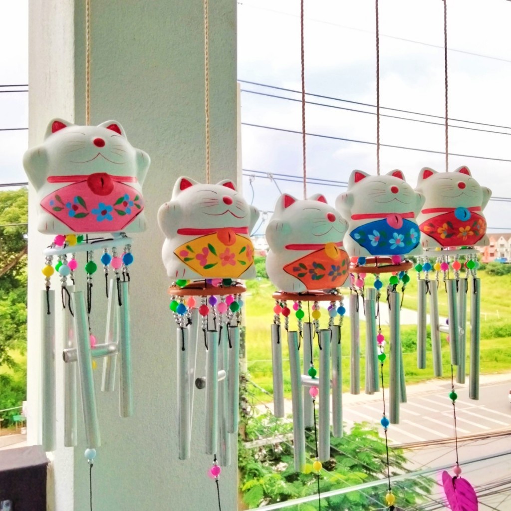 โมบาย โมบายตกแต่งบ้าน แมวกวัก แท่งโลหะ6แท่ง 5สี เลือกสีได้ โมบายกระดิ่งลม โมบายแขวน เรียกทรัพย์